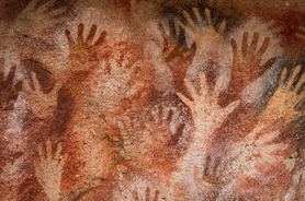 Ancient Cave Paintings at the Cave of Hands aka Cueva de Las Manos in Santa Cruz Province, Patagonia Argentina